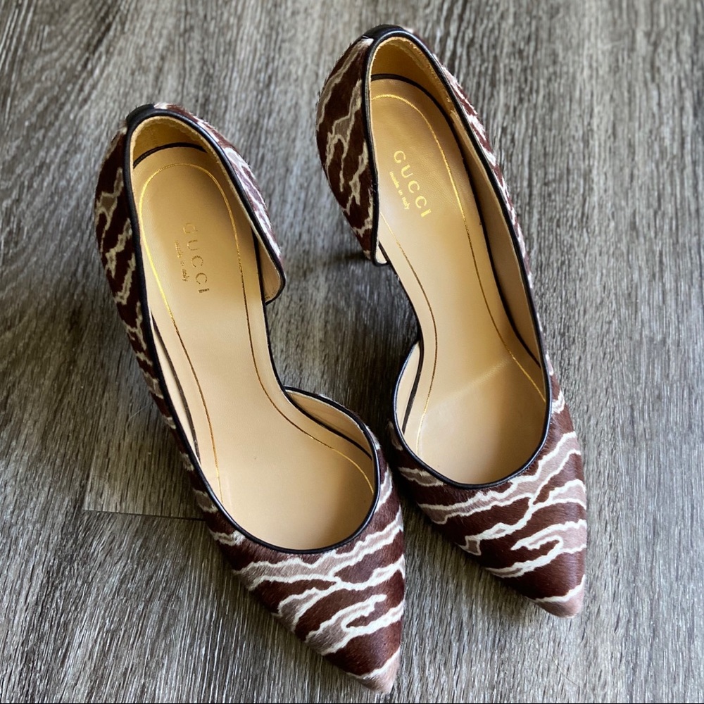 Gucci Brown and Cream Zebra-Print Pointed-Toe Stilettos - Picture 8 of 16